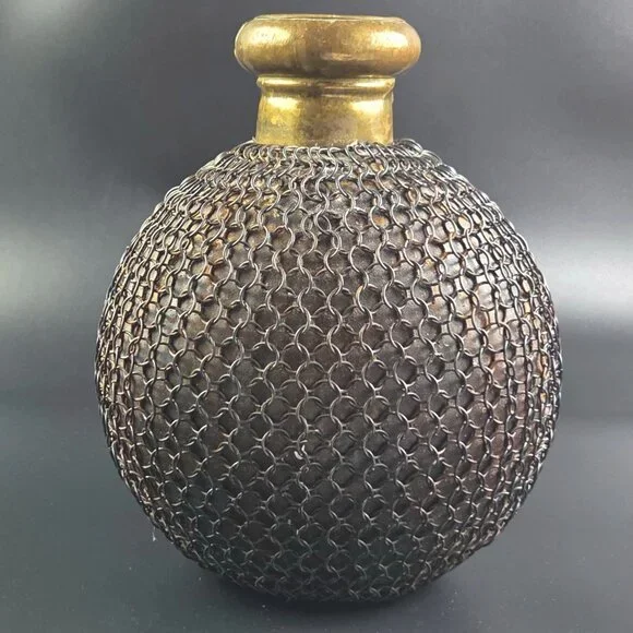 Antique French Brass and Metal Chain Vase – 10" Tall - Picture 8 of 9